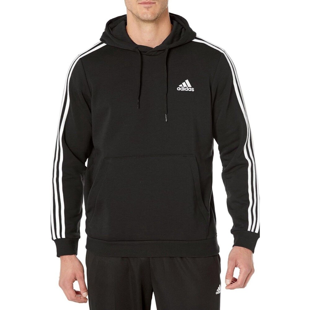 adidas Men's Essentials Fleece 3-Stripes Hoodie Black Sz Large New With Tags